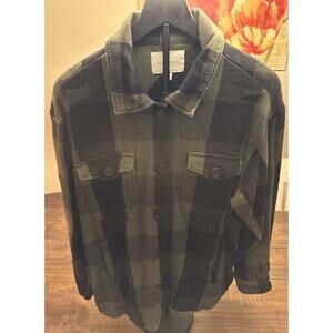 Lucky Brand Women’s M Buffalo Check Plaid Green Black Flannel Shacket